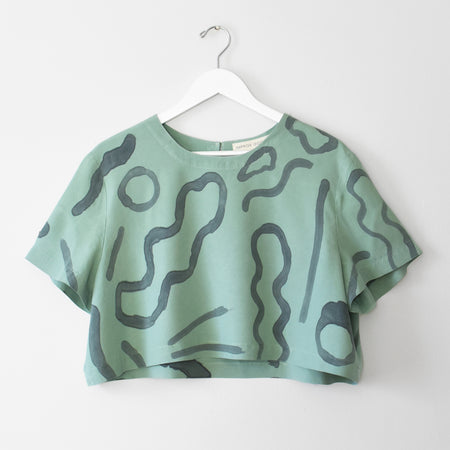 hand-painted vintage silk shirt | ocean - Improv Goods