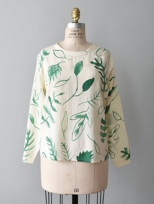 hand-painted vintage silk shirt | greenery - Improv Goods