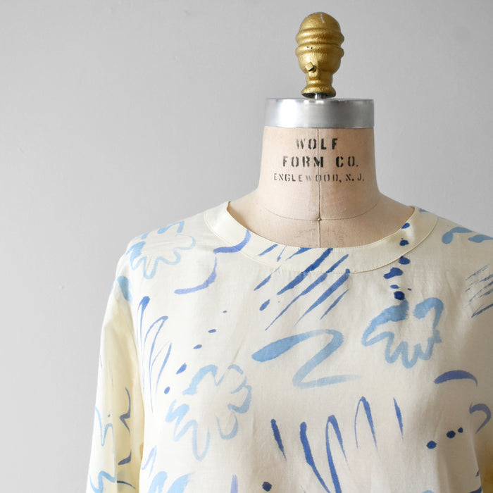 hand-painted vintage silk shirt | sky - Improv Goods