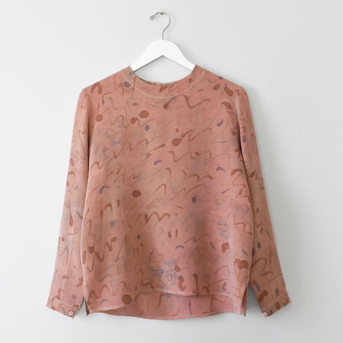 hand-painted vintage silk shirt | rose madder - Improv Goods