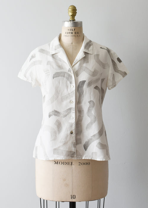 hand-painted vintage linen shirt | shale - Improv Goods