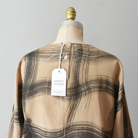 hand-painted vintage silk shirt | wavy brushstrokes - Improv Goods