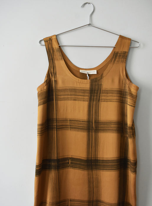 hand-painted vintage silk dress | brushstroke grid - Improv Goods