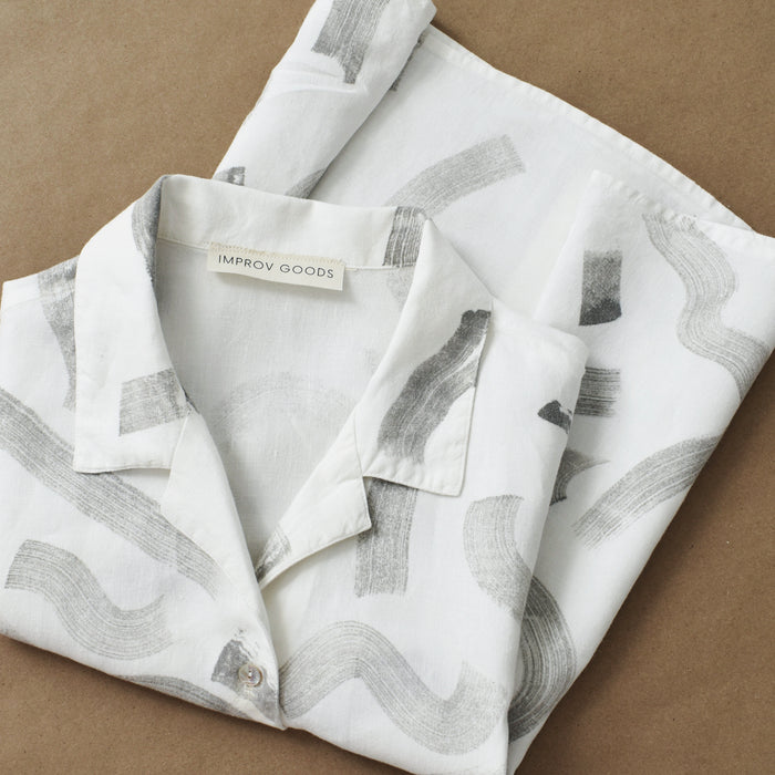 hand-painted vintage linen shirt | shale - Improv Goods
