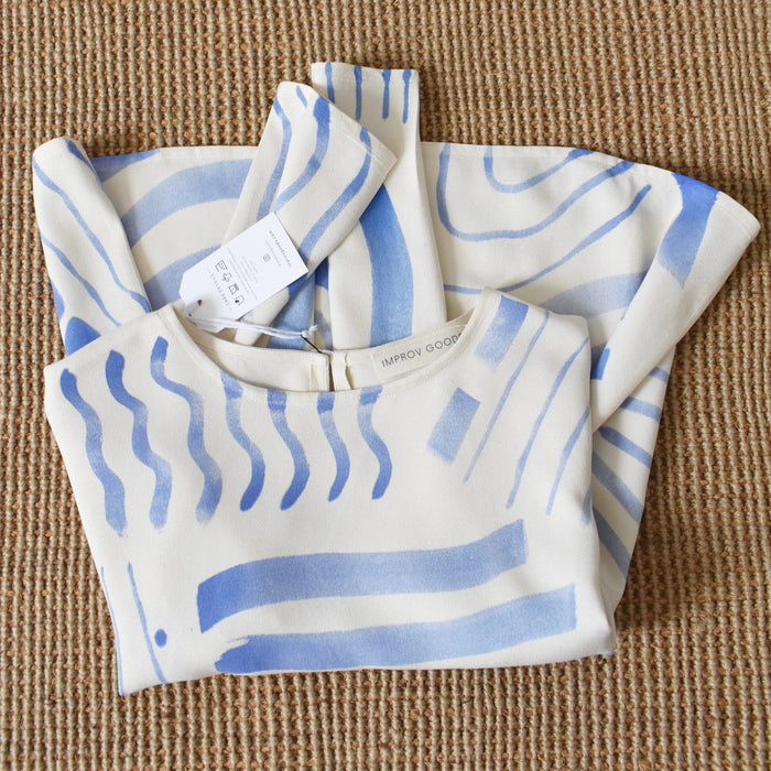 hand-painted vintage silk shirt | waves - Improv Goods