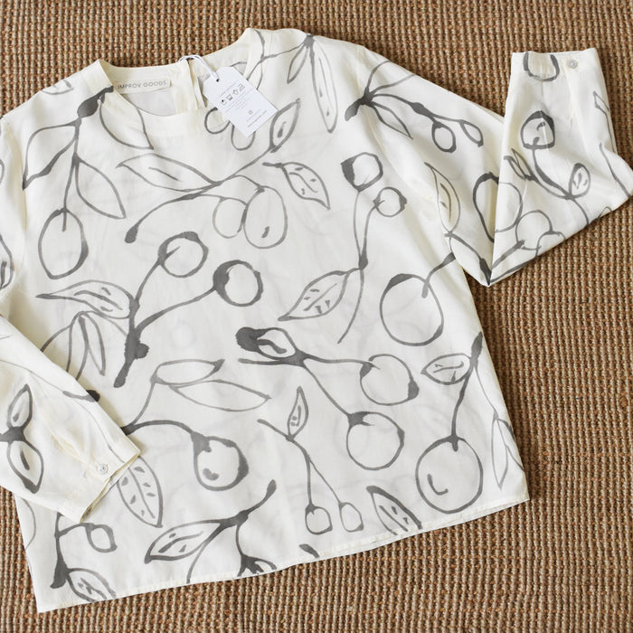 hand-painted vintage silk shirt | fruits - Improv Goods