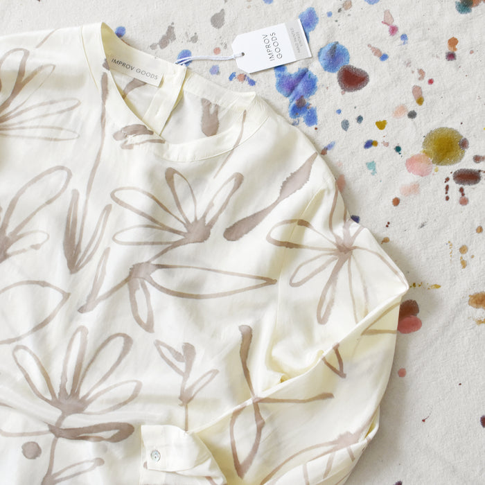 hand-painted vintage silk shirt | botanic - Improv Goods