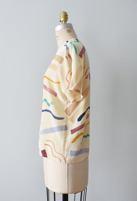 hand-painted vintage silk shirt #7 - Improv Goods